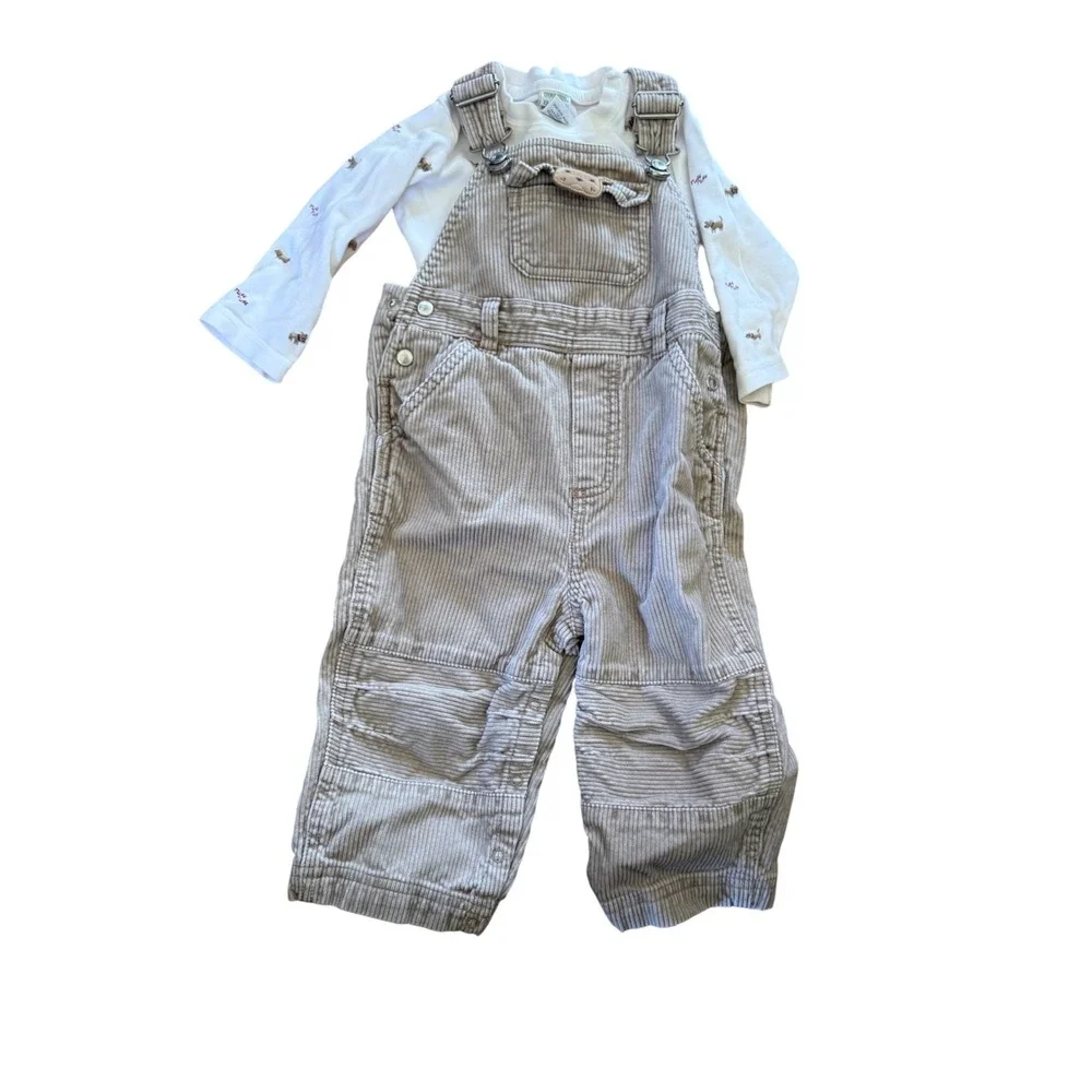 Gymboree bintage corduroy overalls and long sleeve dog embroidered